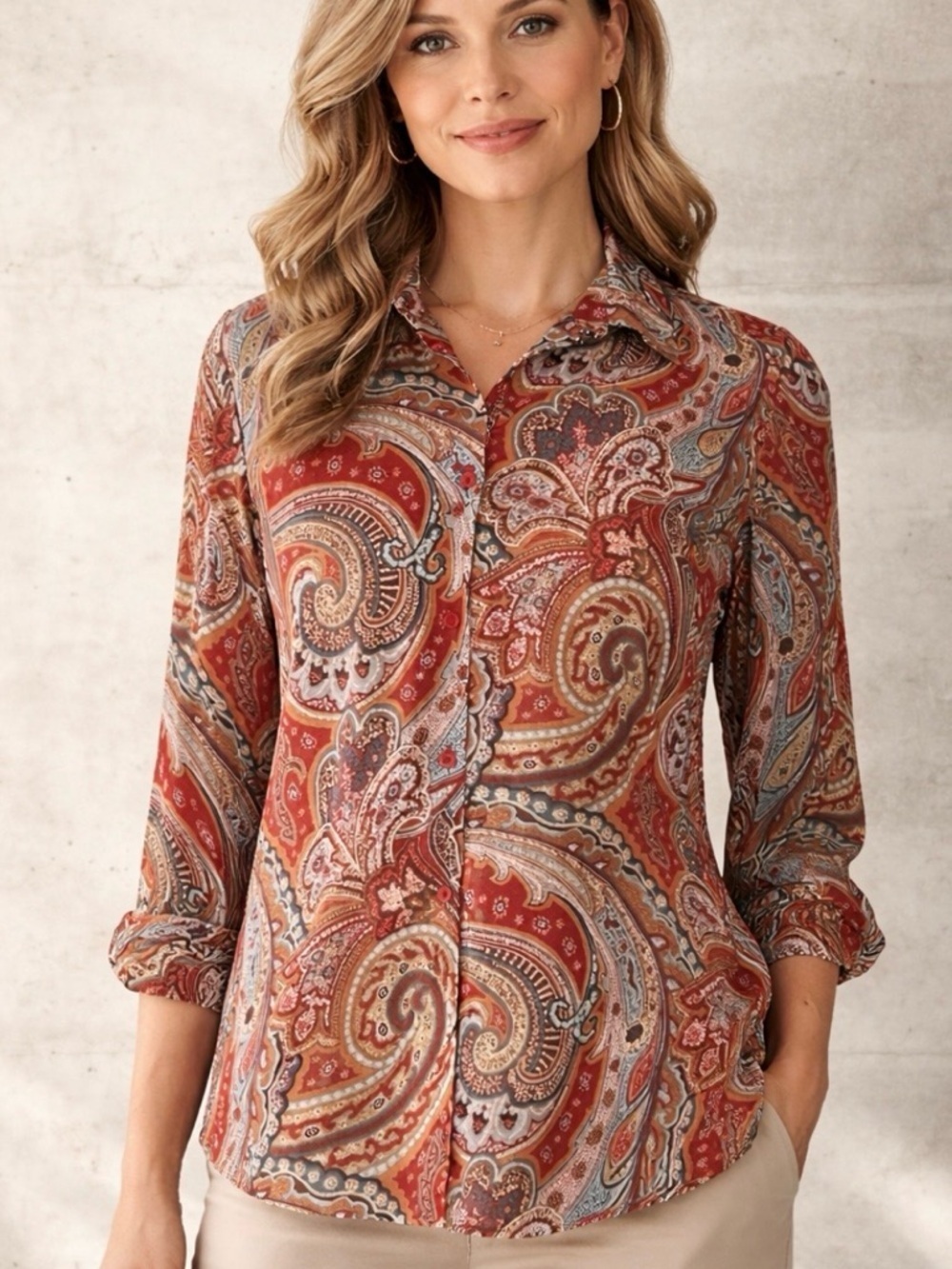 NWT!Evan Picone Multicolor Paisley Blouse Light Weight Sheer Size 2X